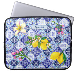 Siciliaans blauw Mediterraan citrus keramische teg Laptop Sleeve