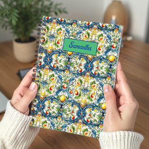 Siciliaans Blauw Mediterraan Citrus Tegelpatroon Notitieboek