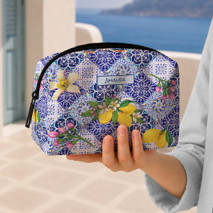 Siciliaans Blauw Mediterraan Citrus Tegelpatroon Toilettasje