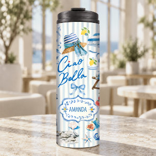 Siciliaans Blauw Turquoise Elegante Citrus Collage Thermosbeker