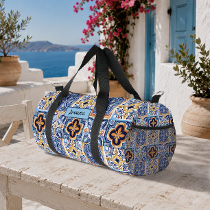 Siciliaans blauw-wit majolicategelpatroon plunjezak