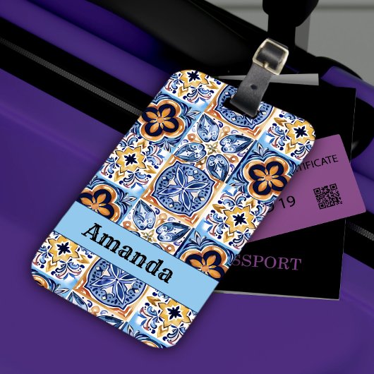 Siciliaans Blauw Wit Mediterraan keramische tegels Bagagelabel