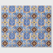 Siciliaans Blauw Wit Mediterraan keramische tegels Cadeaupapier (Vlak)