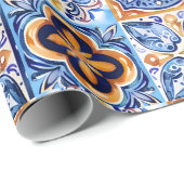 Siciliaans Blauw Wit Mediterraan keramische tegels Cadeaupapier (Rol Hoek)