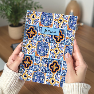 Siciliaans Blauw Witte Bloemige Keramische Tegels  Notitieboek