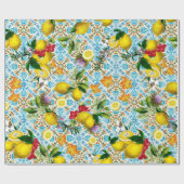 Siciliaans citroen- en  tegelpatroon cadeaupapier (Vlak)