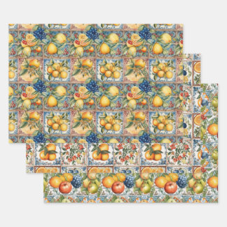 SICILIAANS FRUIT BLOEMEN TEGEL DECORATIEF PAPIER INPAKPAPIER VEL