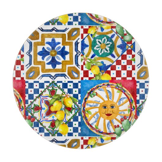 Siciliaans, majolica, tegels, citroenen snijplank (Voorkant)