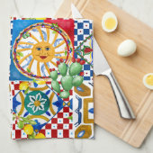 Siciliaans, majolica, tegels, citroenen theedoek (Quarter Fold)