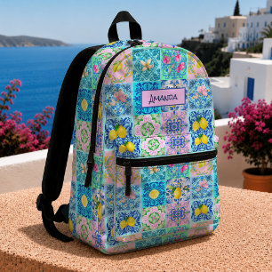 Siciliaans Mediterraan Turquoise Azulejo Citrus Bedrukte Rugzak