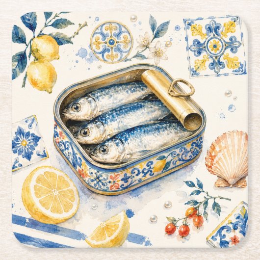 Siciliaans Sardine-waterverf Kunst Kartonnen Onderzetters (Voorkant)
