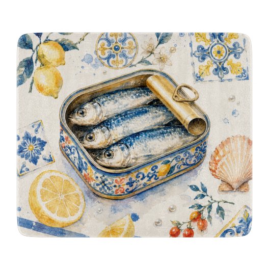 Siciliaans Sardine-waterverf Kunst Snijplank (Voorkant)
