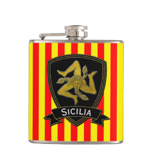 Siciliaans Trinacria Black & Gold Red Yellow Heupfles