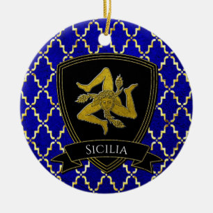 Siciliaans Trinacria Gold Blue-Ornament Keramisch Ornament