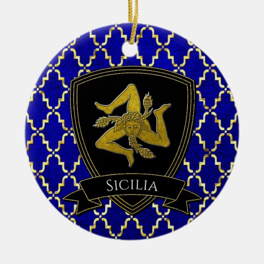Siciliaans Trinacria Gold Blue-Ornament Keramisch Ornament (Voorkant)