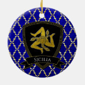 Siciliaans Trinacria Gold Blue-Ornament Keramisch Ornament (Achterkant)