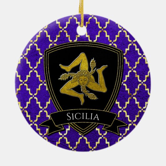 Siciliaans Trinacria Gold Paars keramisch Ornament (Achterkant)