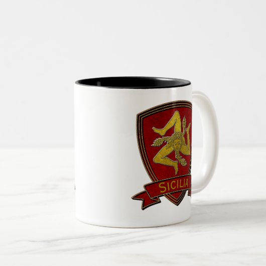 Siciliaans Trinacria Red en Gold Tweekleurige Koffiemok (Voorkant rechts)