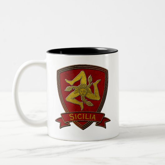 Siciliaans Trinacria Red en Gold Tweekleurige Koffiemok (Links)