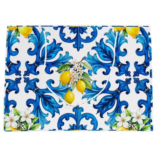 Siciliaans, zomer, citroen, mozaïek, blauw groot cadeauzakje