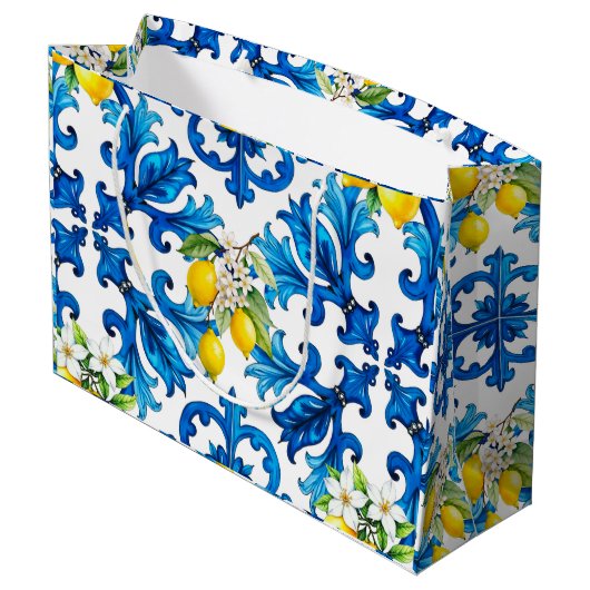 Siciliaans, zomer, citroen, mozaïek, blauw groot cadeauzakje (Achterkant Gekanteld)