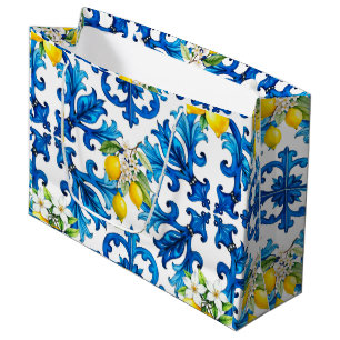 Siciliaans, zomer, citroen, mozaïek, blauw groot cadeauzakje