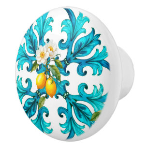 Siciliaans, zomer, citroen, mozaïek, blauw, keramische knop