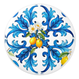 Siciliaans, zomer, citroen, mozaïek, blauw, keramische knop