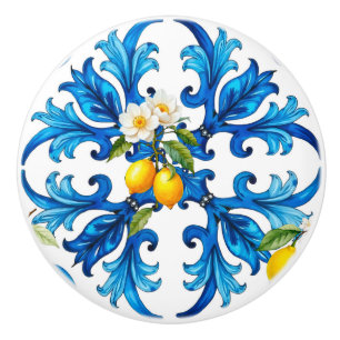 Siciliaans, zomer, citroen, mozaïek, blauw keramische knop
