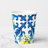 Siciliaans, zomer, citroen, mozaïek, blauw papieren bekers (Achterkant)