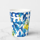 Siciliaans, zomer, citroen, mozaïek, blauw papieren bekers (Rechts)