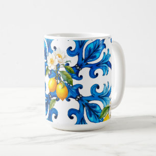 Siciliaans, zomer, citroen, mozaïek, blauw, sjaal, koffiemok