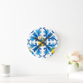Siciliaans, zomer, citroen, mozaïek, blauw, sjaal, ronde klok (Huis)