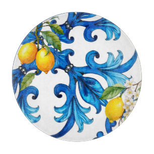 Siciliaans, zomer, citroen, mozaïek, blauw snijplank