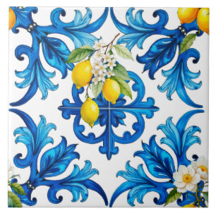 Siciliaans, zomer, citroen, mozaïek, blauw tegeltje