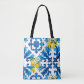 Siciliaans, zomer, citroen, mozaïek, blauw tote bag (Voorkant)