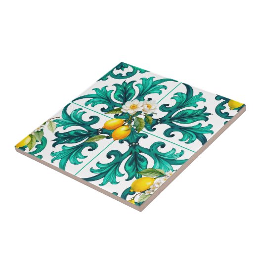 Siciliaans, zomer, citroen, mozaïek, groen, tegeltje (Zijkant)
