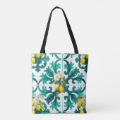 Siciliaans, zomer, citroen, mozaïek, groen, tote bag (Achterkant)