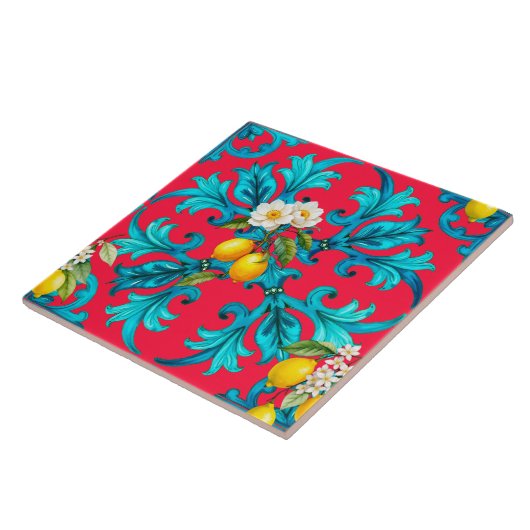 Siciliaans, zomer, citroen, mozaïek, roze, tegeltje (Zijkant)