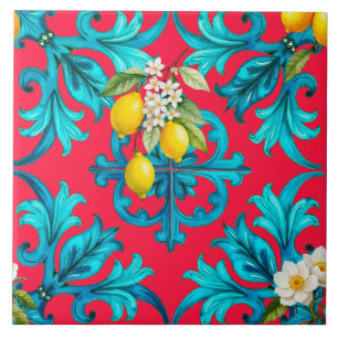 Siciliaans, zomer, citroen, mozaïek, roze, tegeltje