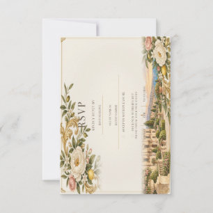 Siciliaanse Barokke Bruiloft Crème & Antiek Goud RSVP Kaartje