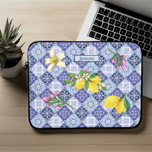 Siciliaanse blauwe mediterrane citrus keramische t laptop sleeve