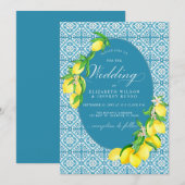 Siciliaanse Blauwe Tegels Zomer Lemon Boho Bruilof Kaart (Voorkant / Achterkant)