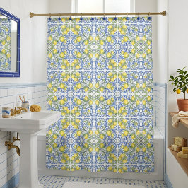 Siciliaanse citroen blauwe majolica tegel douchego douchegordijn