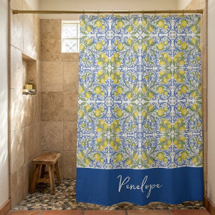 Siciliaanse Citroen Blauwe Majolica Tegel Gordijn