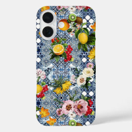 Siciliaanse citroenen en bloemen  tegelpatroon iPhone 16 hoesje
