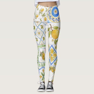 Siciliaanse citroenen Waterverf vierkant patroon Leggings
