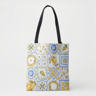 Siciliaanse citroenen Waterverf vierkant patroon Tote Bag