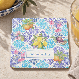 Siciliaanse citrus bloemrijke mediterrane azulejo stenen onderzetter