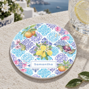Siciliaanse citrus bloemrijke mediterrane azulejo zandsteen onderzetter